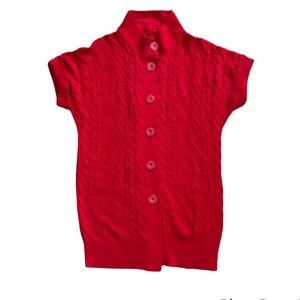 Red Short Sleeve Long Cardigan Sweater